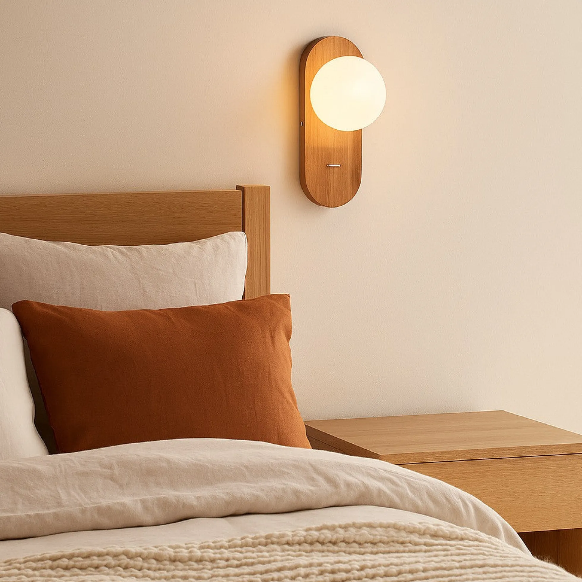 Aplique de pared bola cristal "SOMA" con interruptor - E27 - Madera