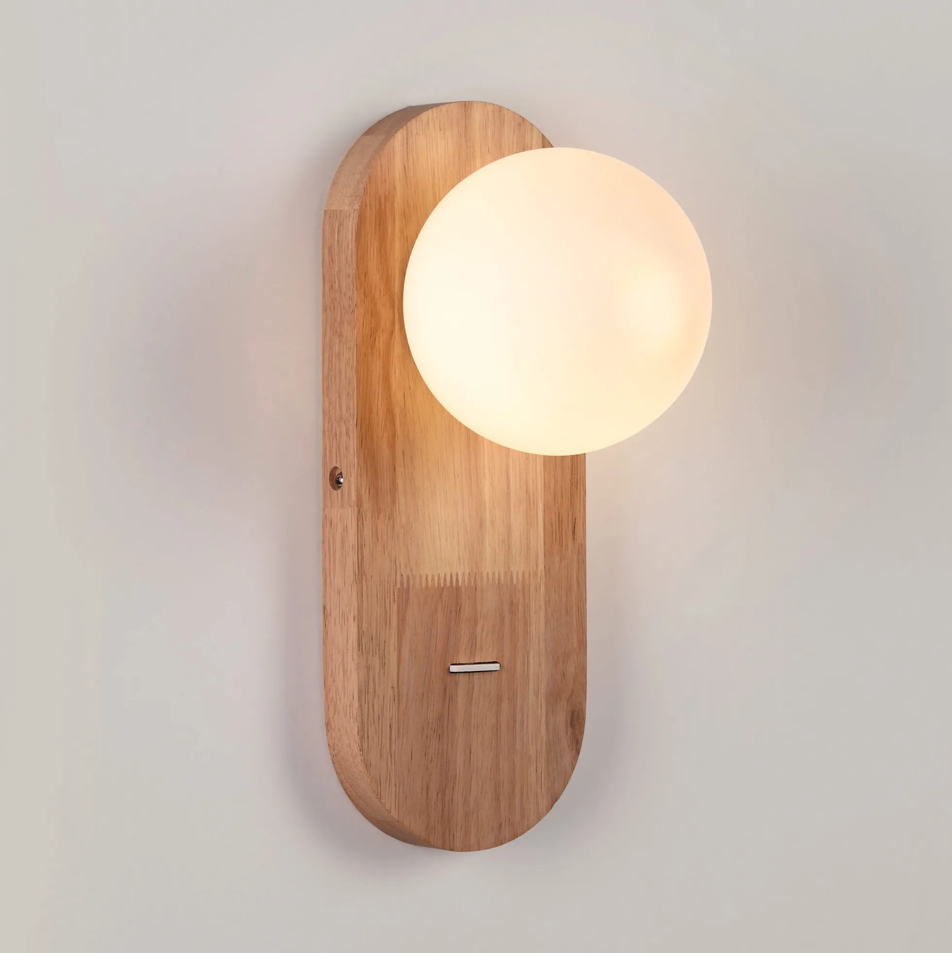 Aplique de pared bola cristal "SOMA" con interruptor - E27 - Madera