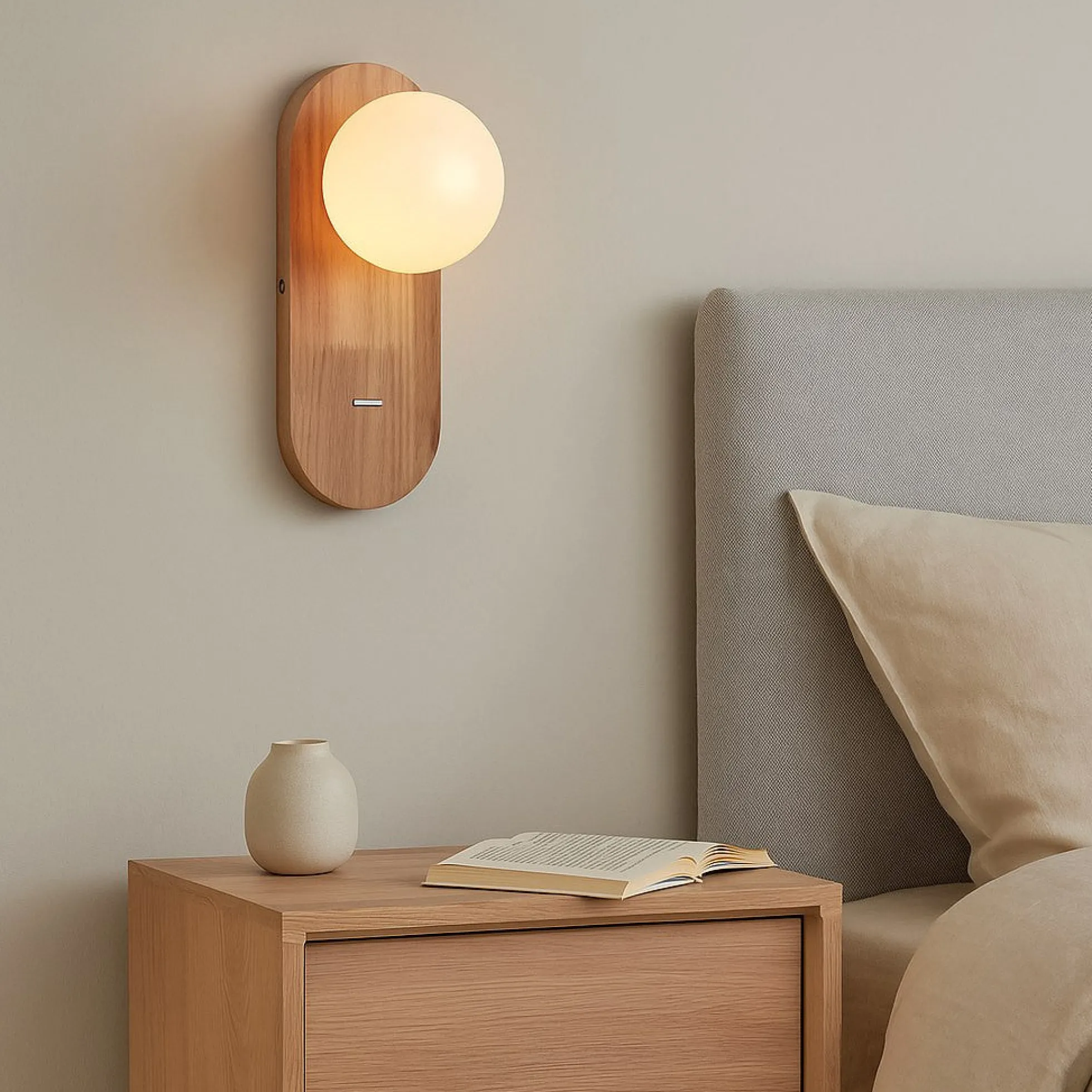 Aplique de pared bola cristal "SOMA" con interruptor - E27 - Madera