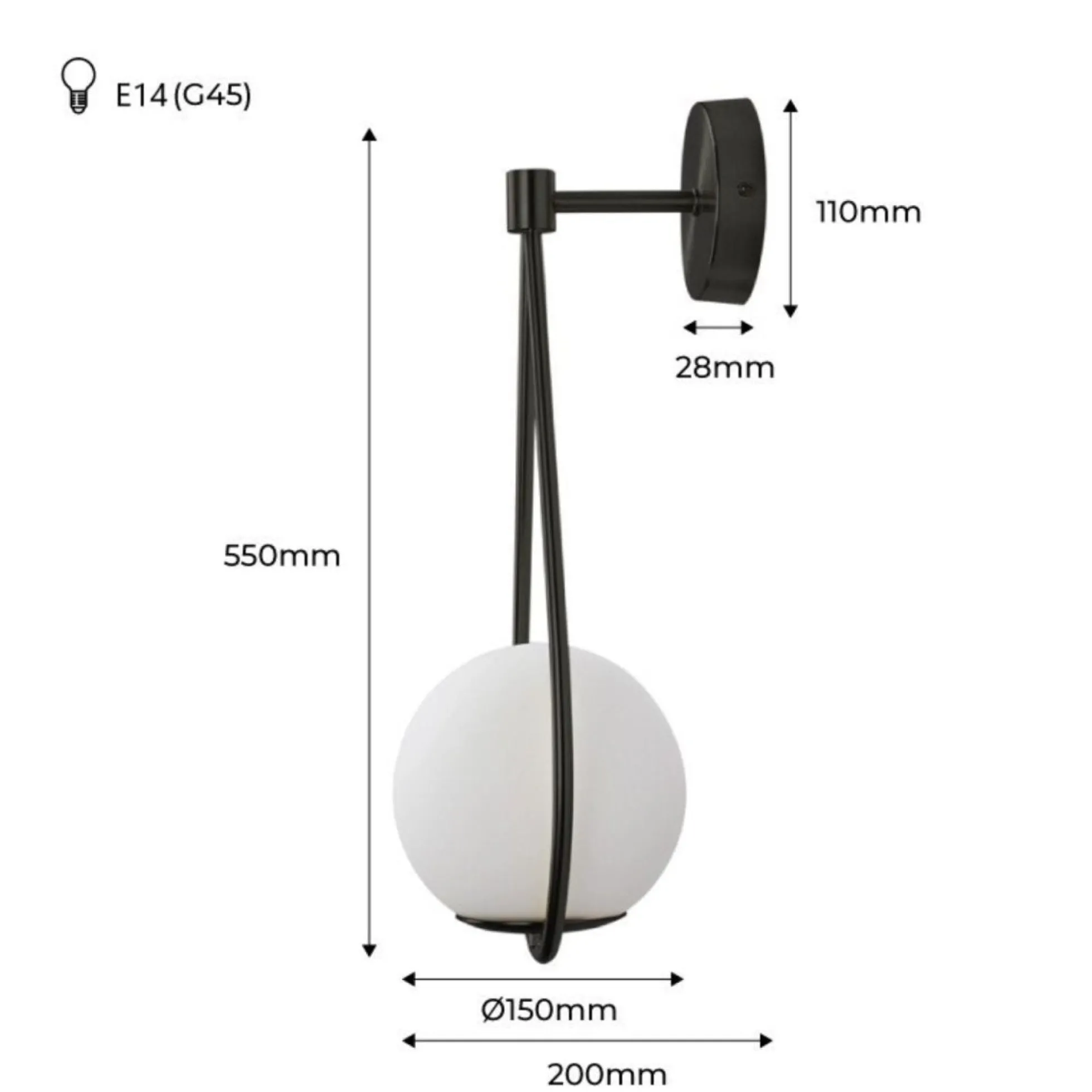 Aplique de pared bola cristal "Clara" - E14