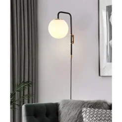 Aplique de pared bola cristal con cable y enchufe