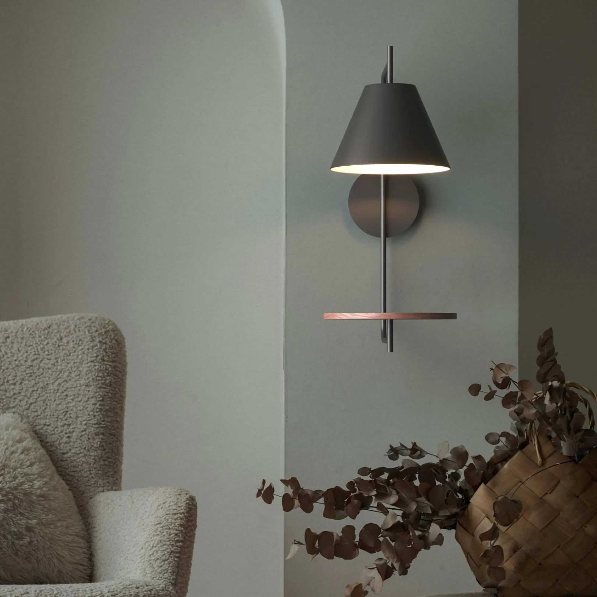 Aplique de pared con estante de apoyo "Bilon" - E27