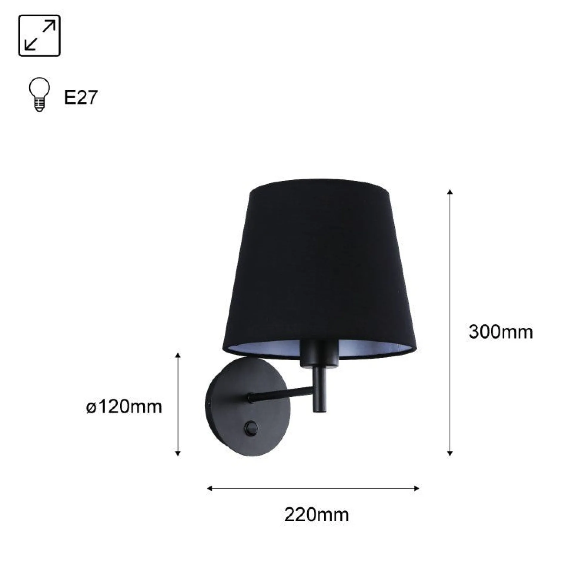 Aplique de pared con pantalla e interruptor Classic "RIGA" - E27