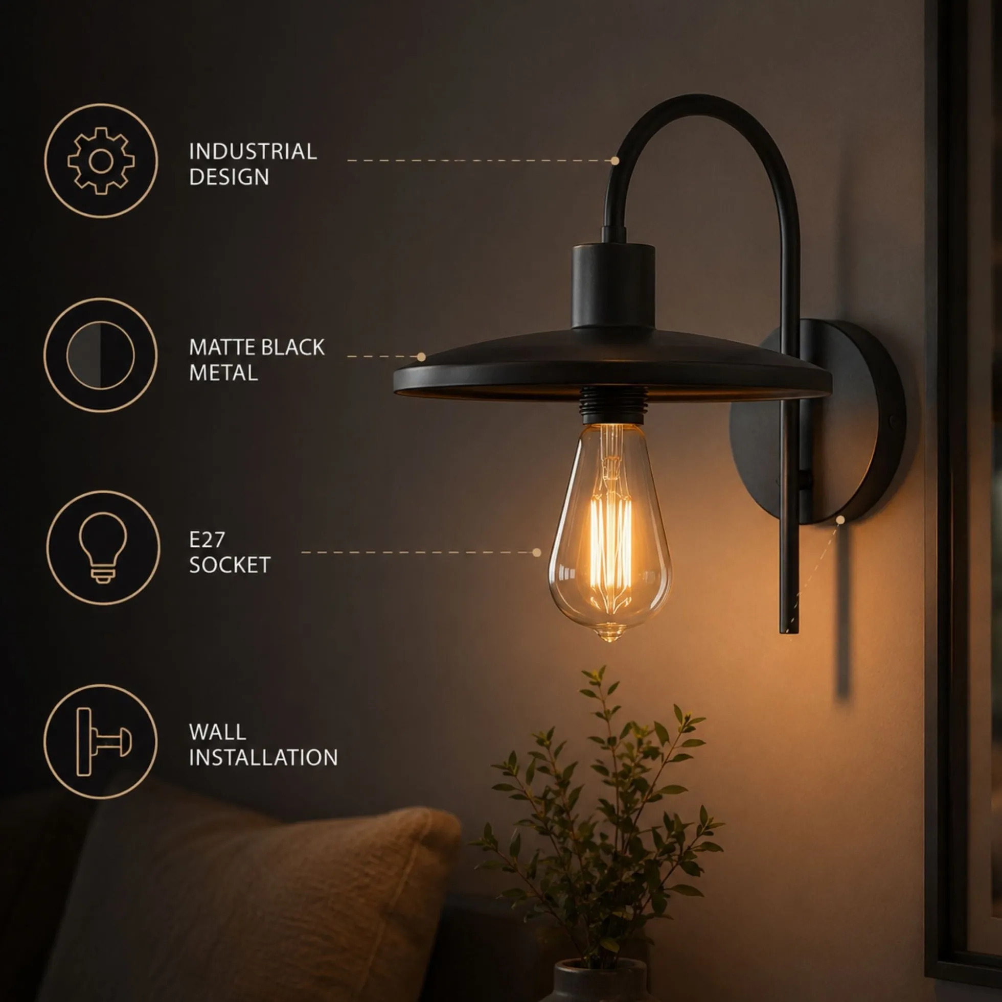 Aplique de pared de diseño "Hook" - E27