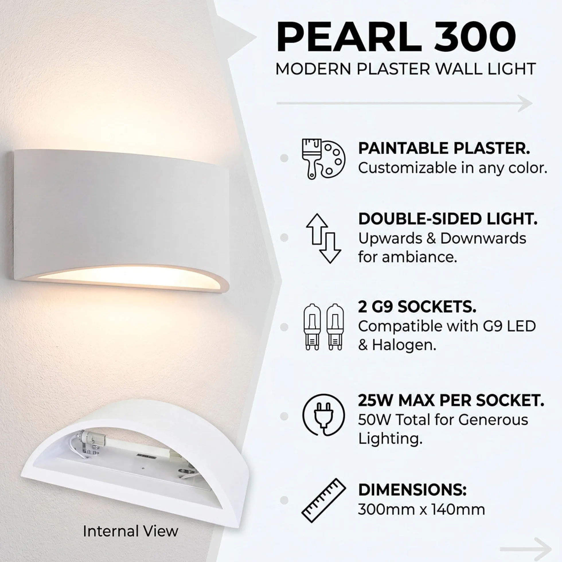 Aplique de pared de escayola "PEARL 300" - Doble cara - G9