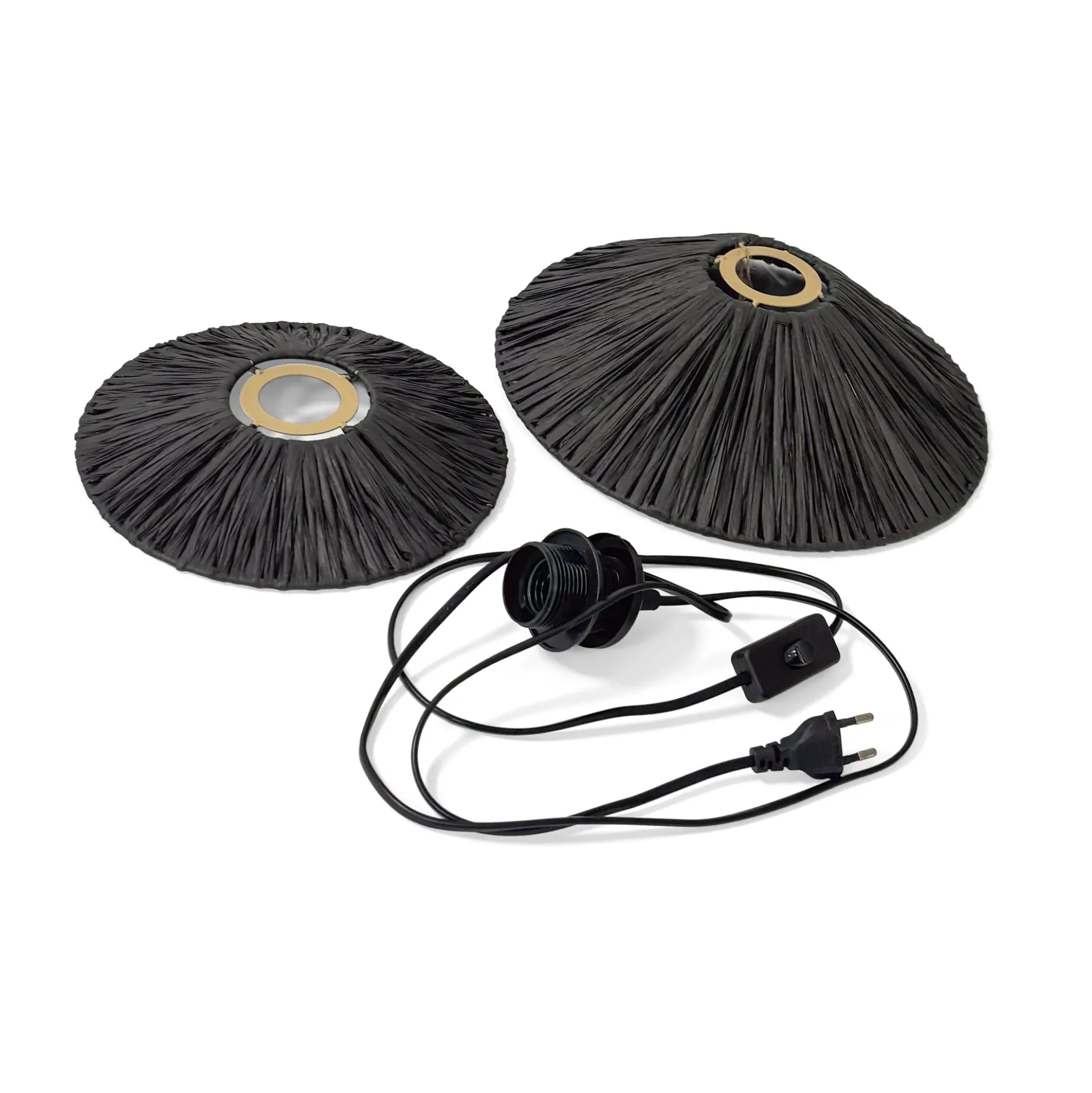 Aplique de pared de fibra natural Rafia "HALLIE" - E27 - Interruptor y enchufe