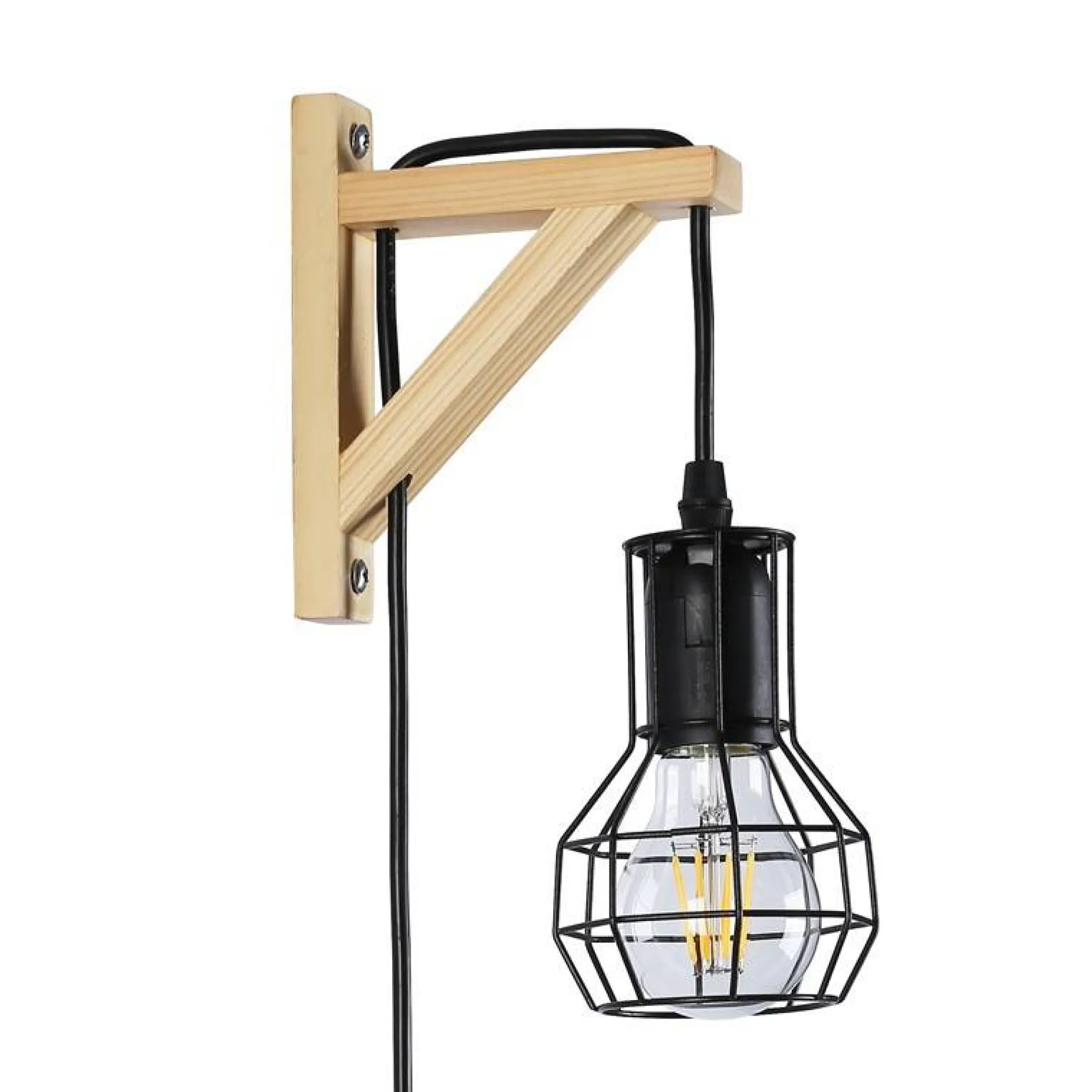 Aplique de pared de madera jaula "MICA" Bombilla incluida