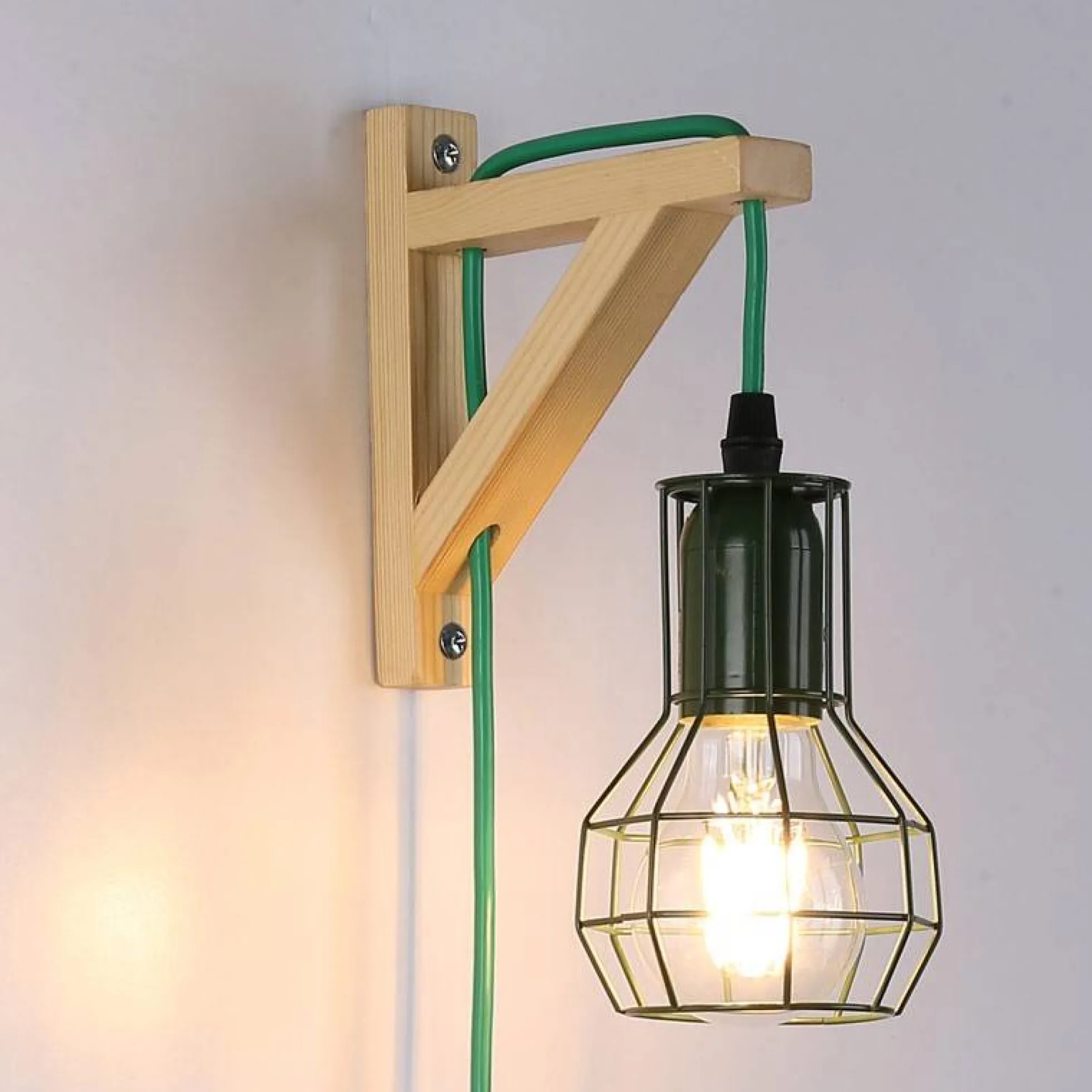 Aplique de pared de madera jaula "MICA" Bombilla incluida