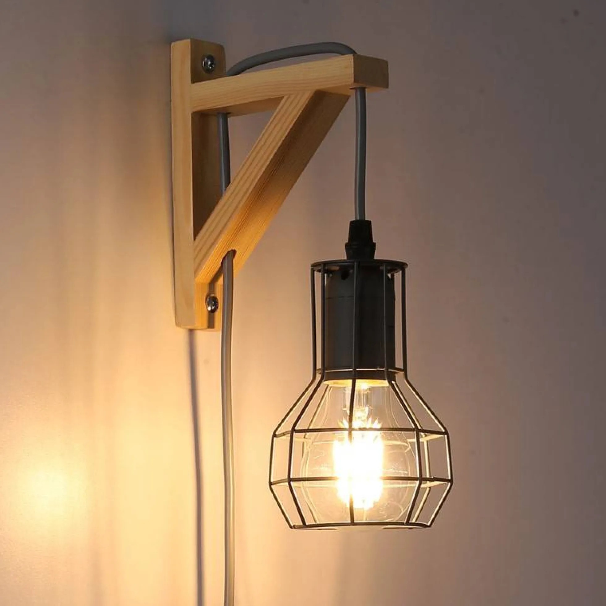 Aplique de pared de madera jaula "MICA" Bombilla incluida