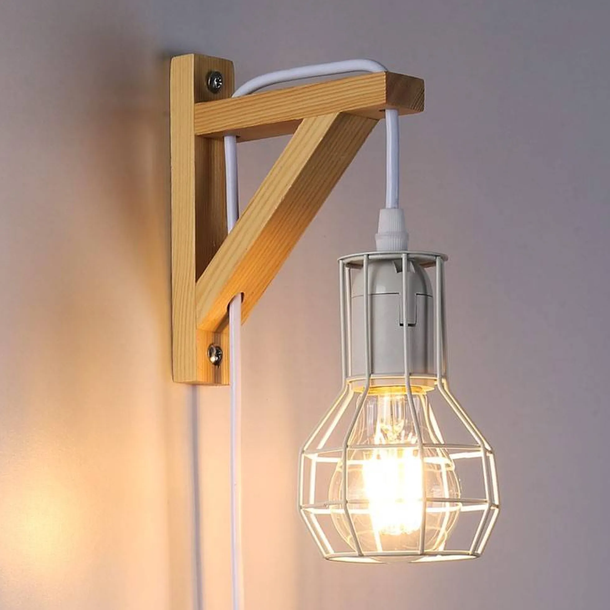 Aplique de pared de madera jaula "MICA" Bombilla incluida