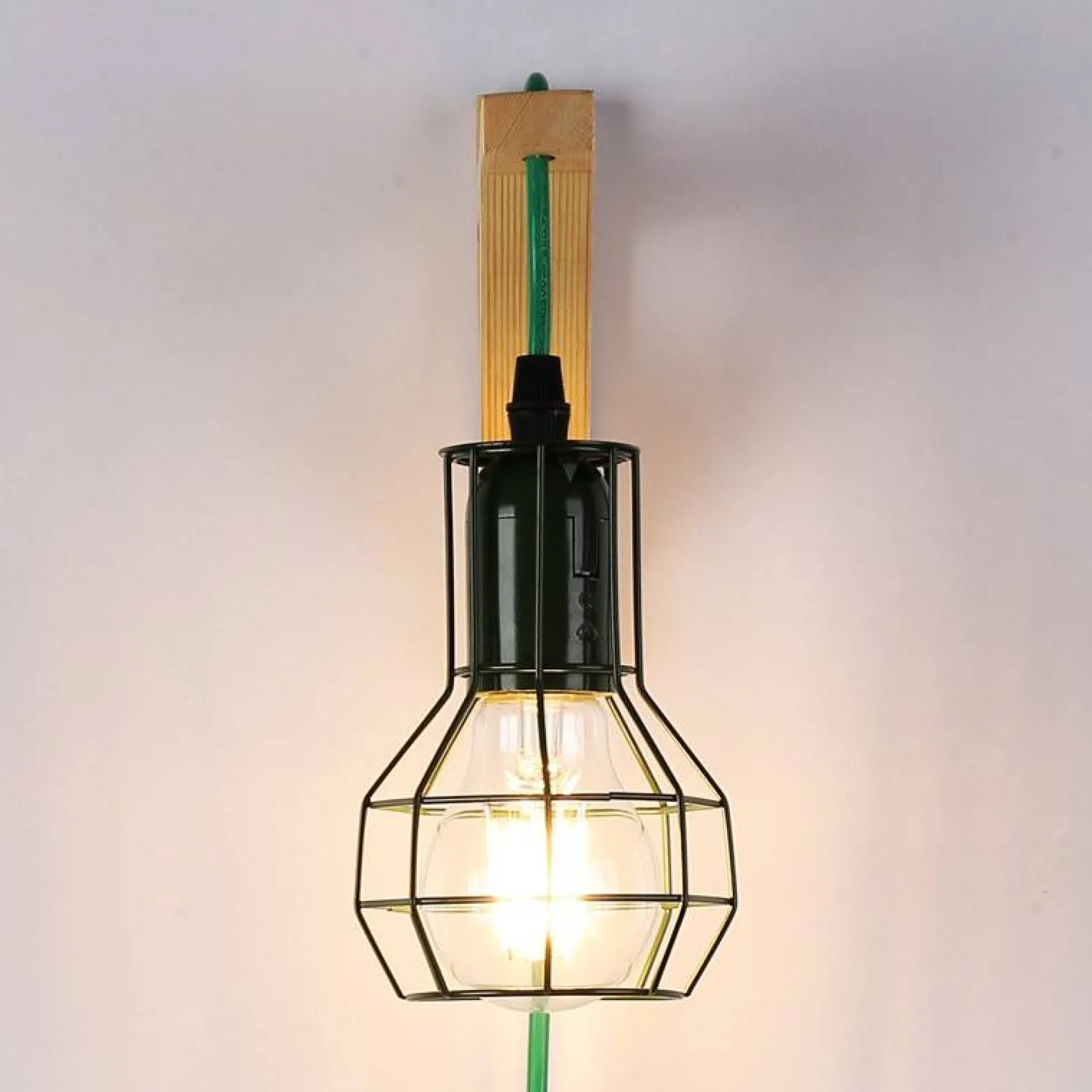 Aplique de pared de madera jaula "MICA" Bombilla incluida