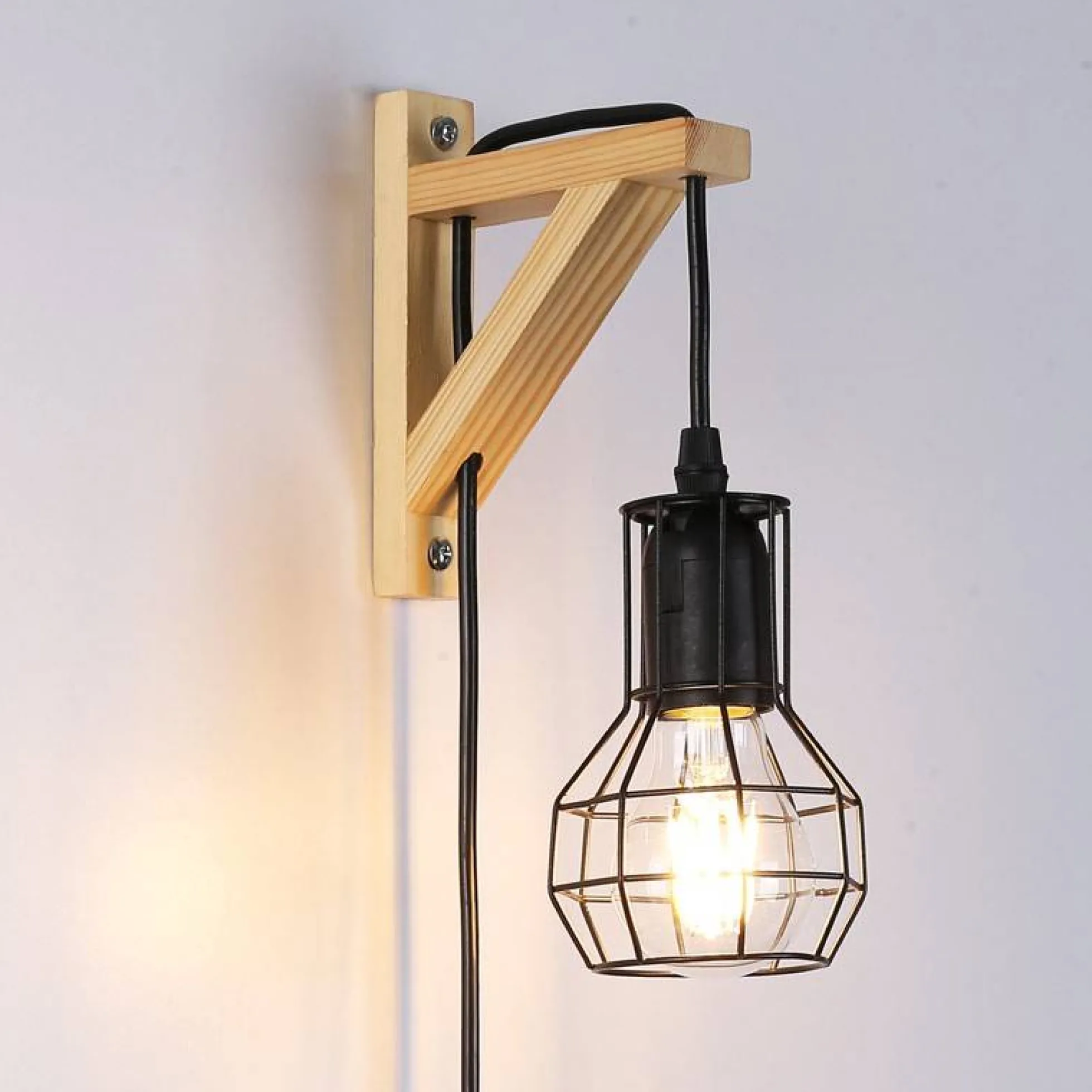 Aplique de pared de madera jaula "MICA" Bombilla incluida