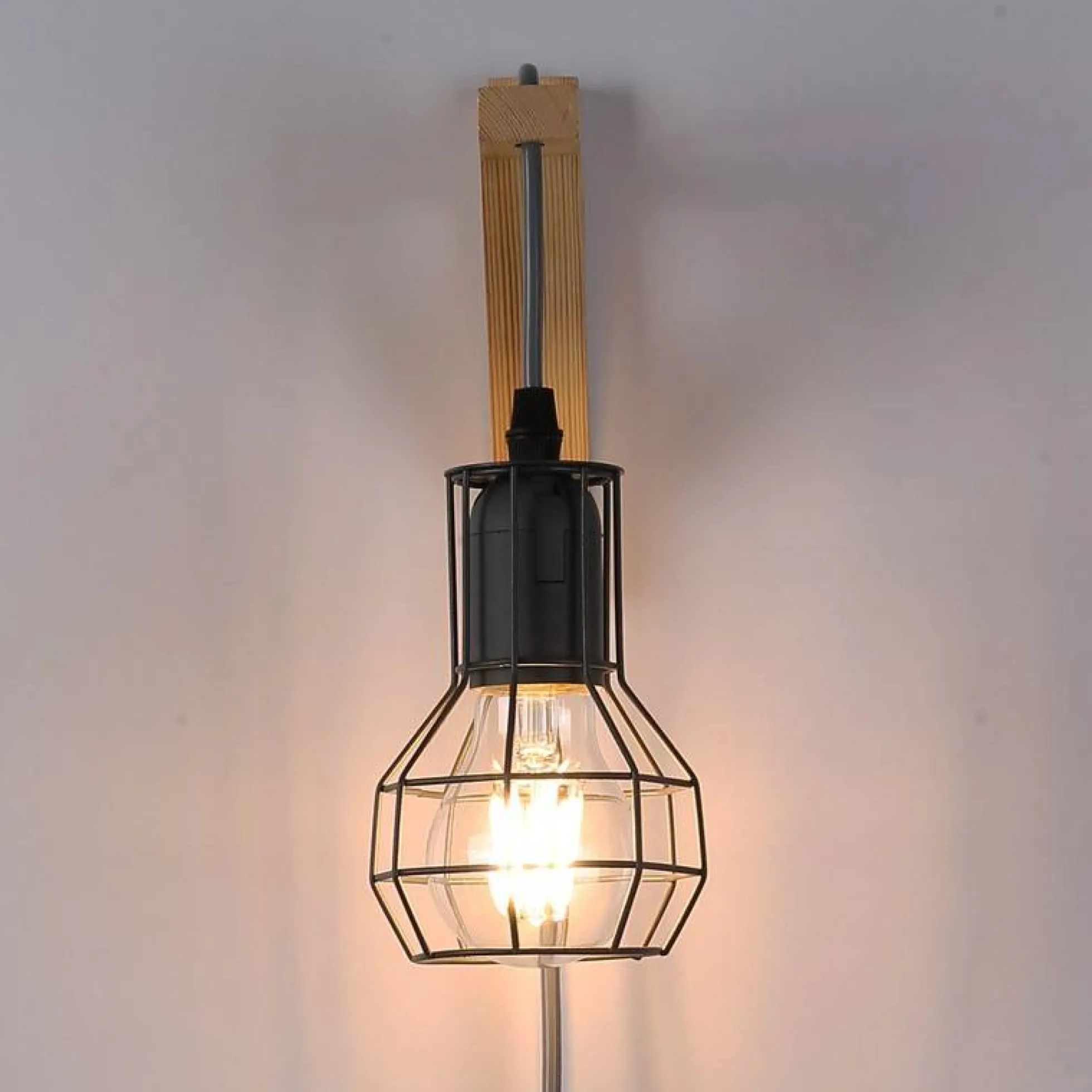 Aplique de pared de madera jaula "MICA" Bombilla incluida