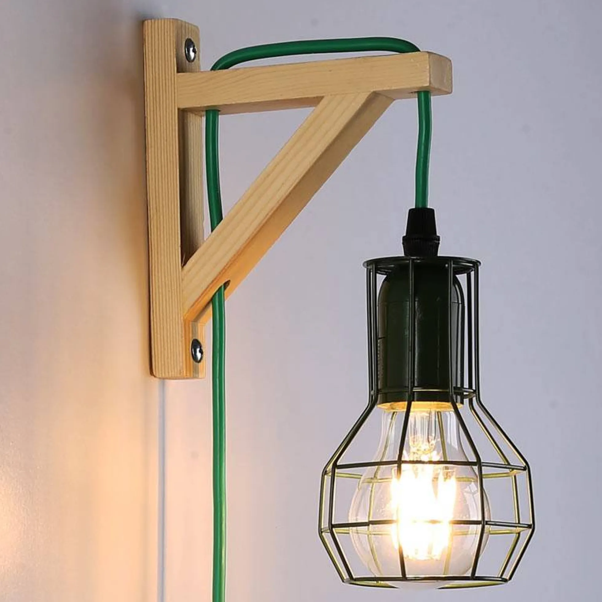 Aplique de pared de madera jaula "MICA" Bombilla incluida