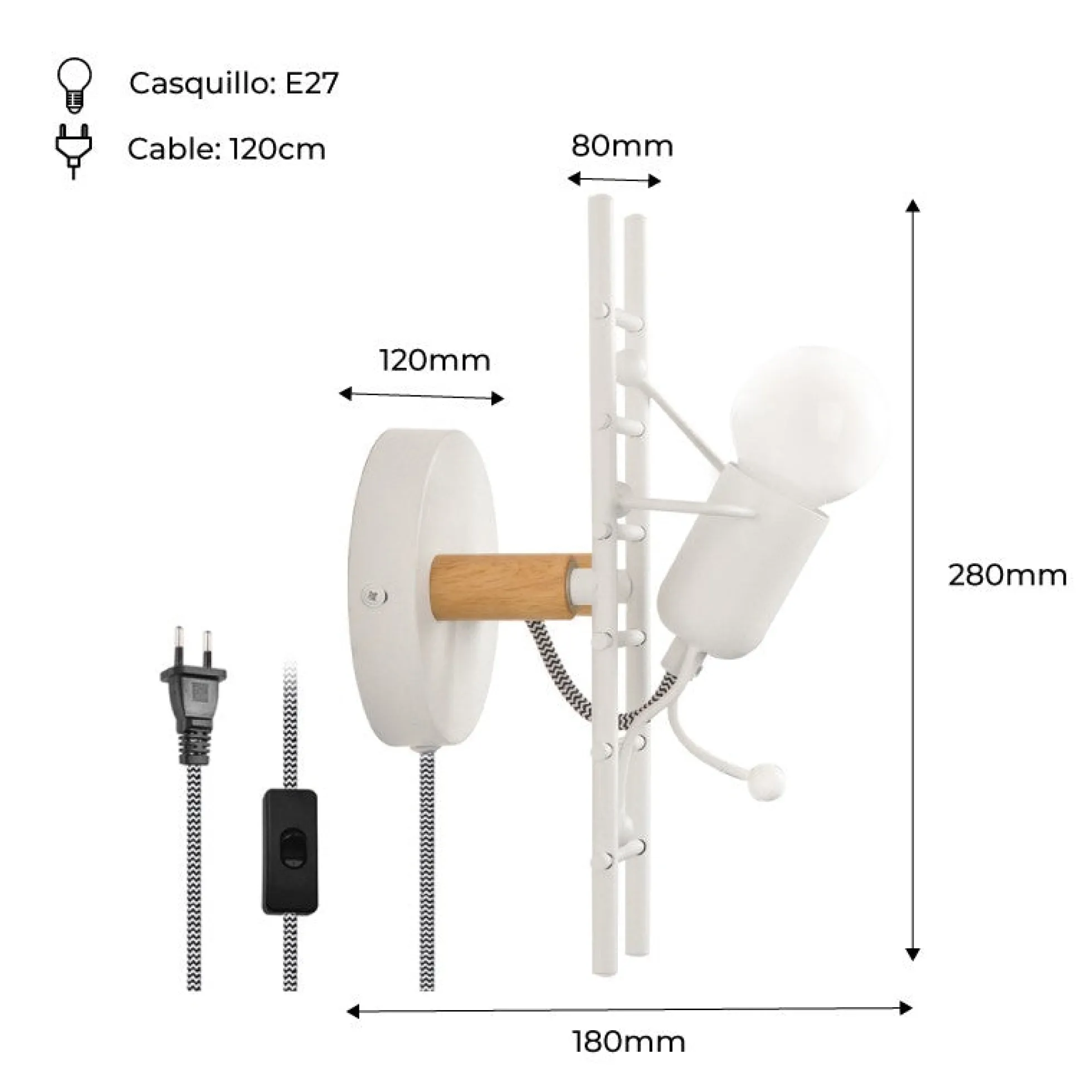 Aplique de Pared "Doll " - Con interruptor y enchufe - E27
