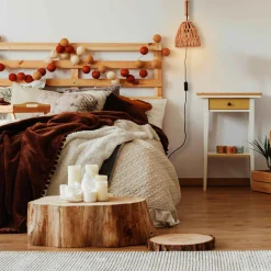 Aplique de pared en madera con pantalla de papel trenzado