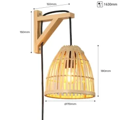 Aplique de pared en madera con pantalla de bambú
