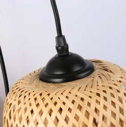 Aplique de pared en madera, pantalla de mimbre y cable con interruptor y enchufe "Alan"