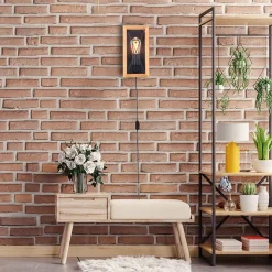 Aplique de pared en madera y metal, con cable y enchufe 