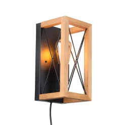 Aplique de pared en madera y metal, con cable y enchufe 