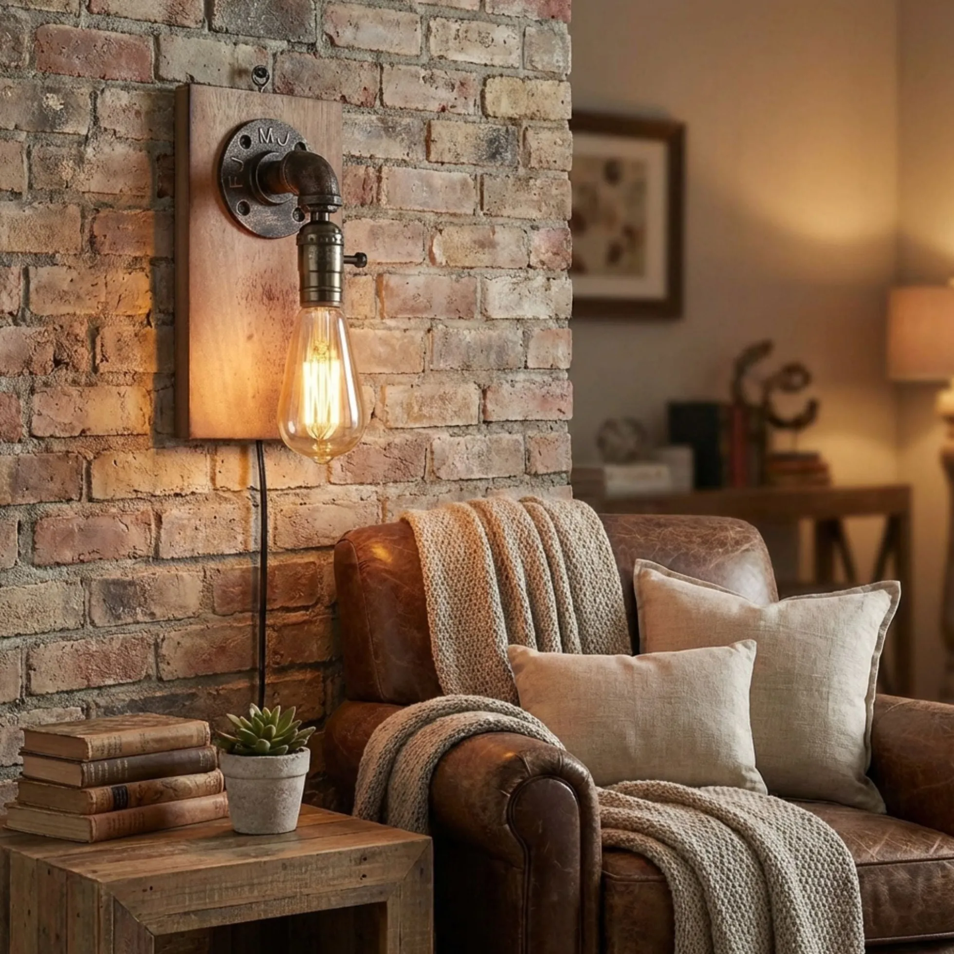 Aplique de pared estilo industrial de madera y metal "Older" - E27