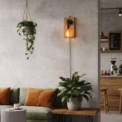 Aplique de pared estilo industrial de madera y metal
