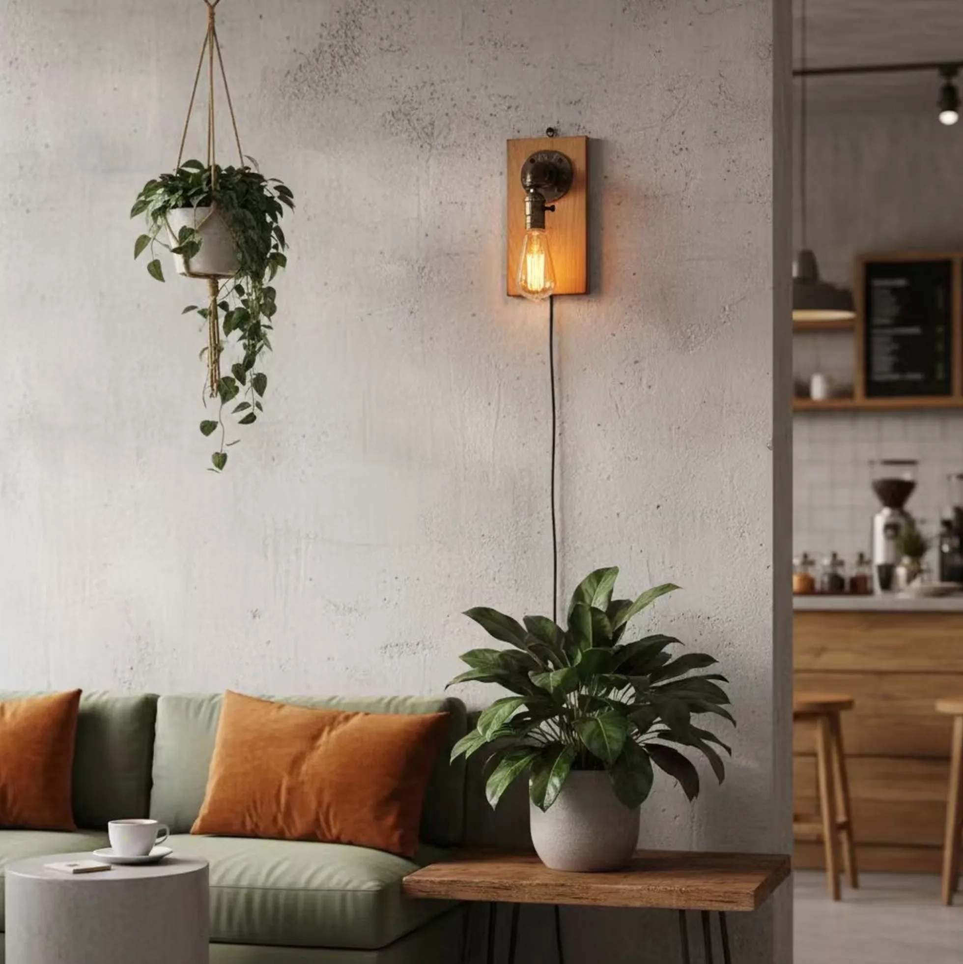 Aplique de pared estilo industrial de madera y metal "Older" - E27