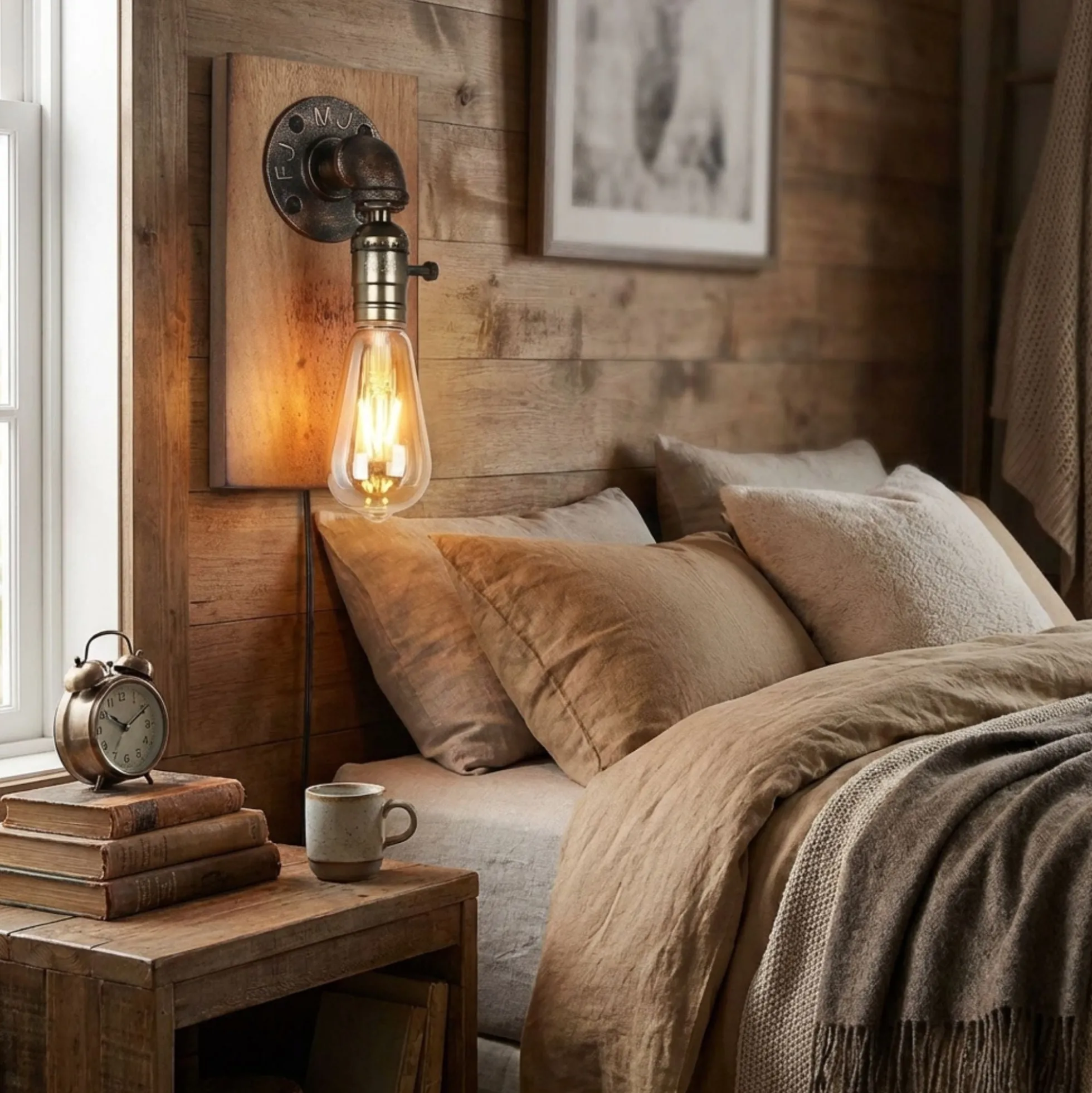 Aplique de pared estilo industrial de madera y metal "Older" - E27
