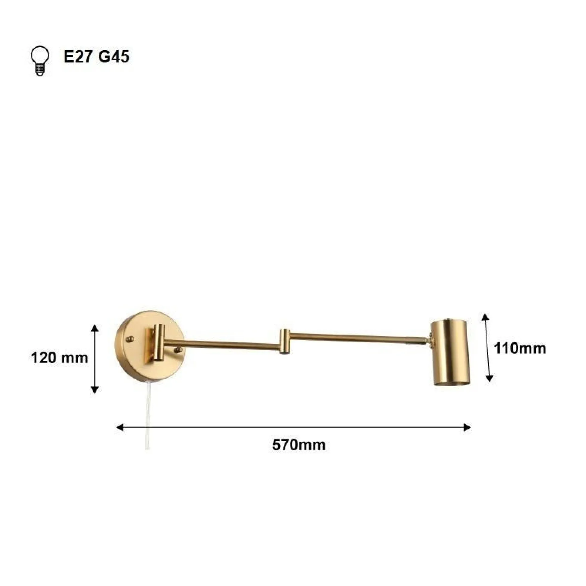 Aplique de pared extensible con enchufe "Lisa" - E27 G45