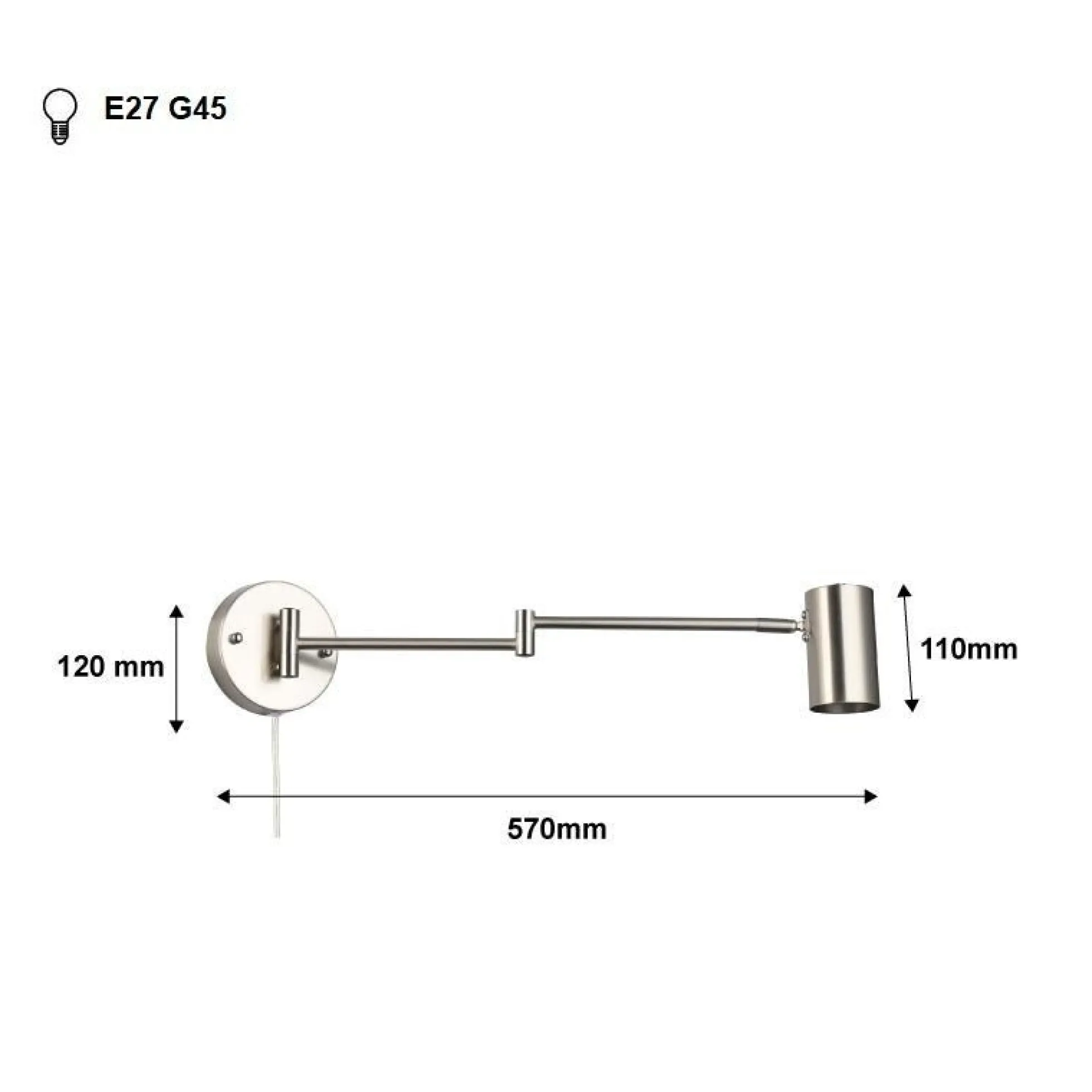 Aplique de pared extensible con enchufe "Lisa" - E27 G45