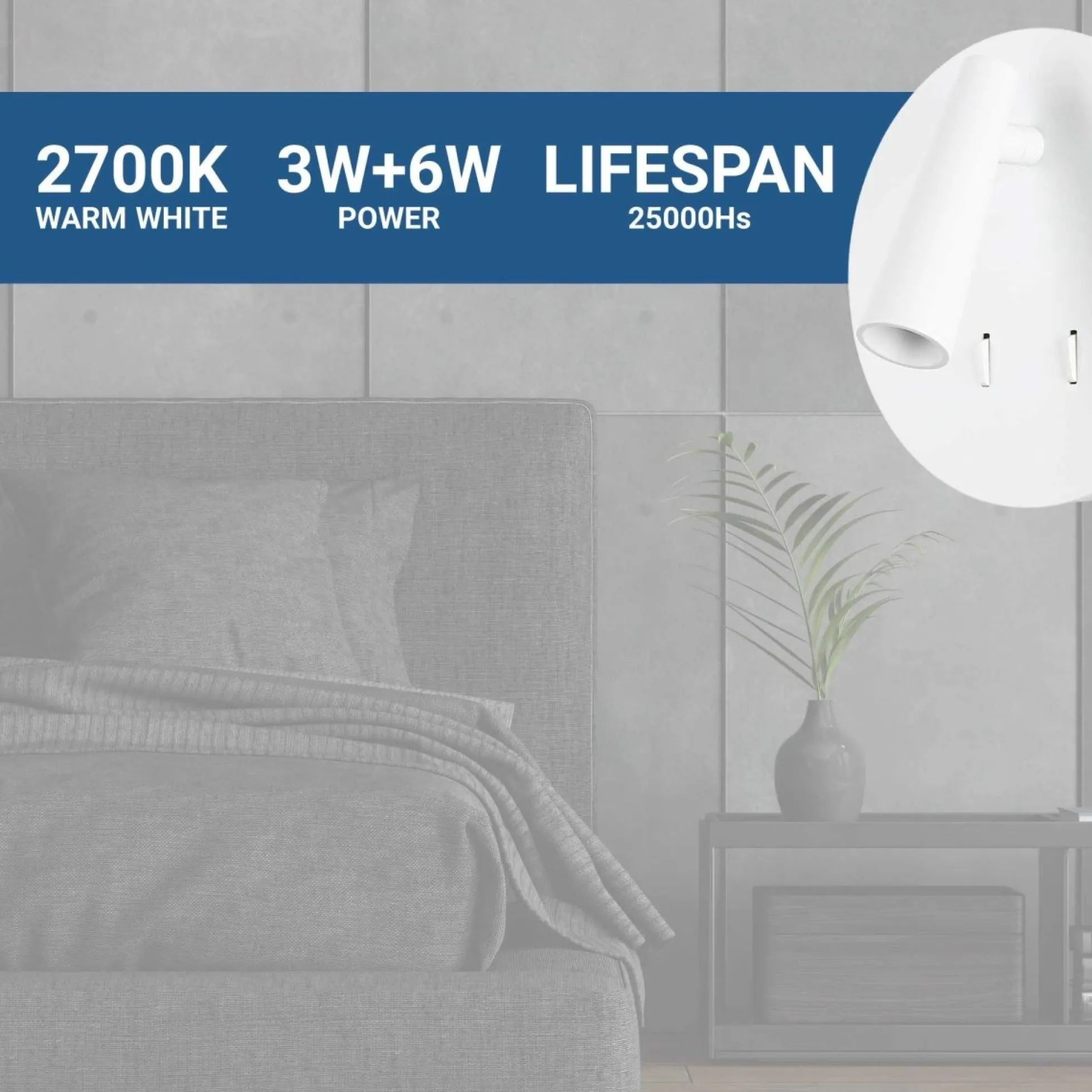Aplique de pared "FELAM" - 3W + 6W - 2700K - CRI 85