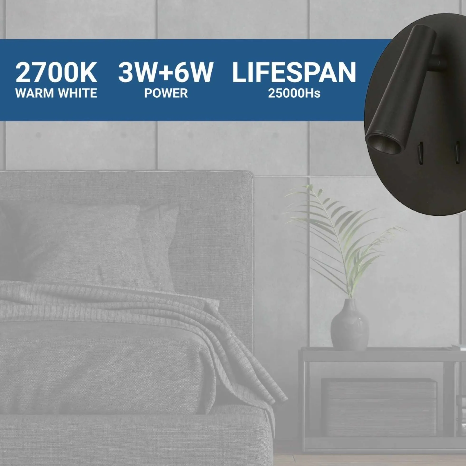 Aplique de pared "FELAM" - 3W + 6W - 2700K - CRI 85