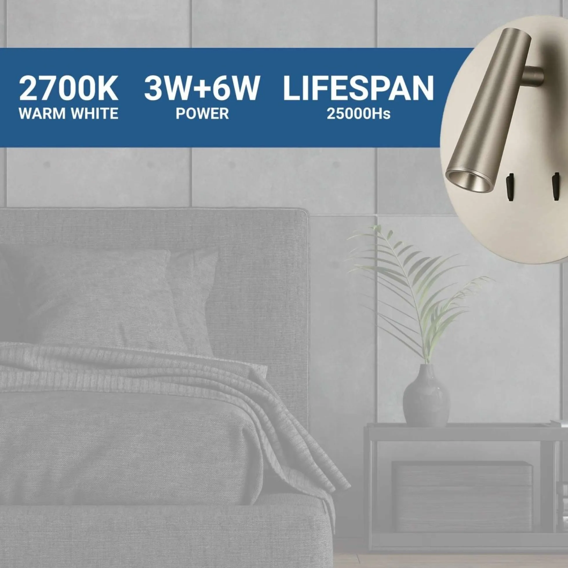 Aplique de pared "FELAM" - 3W + 6W - 2700K - CRI 85