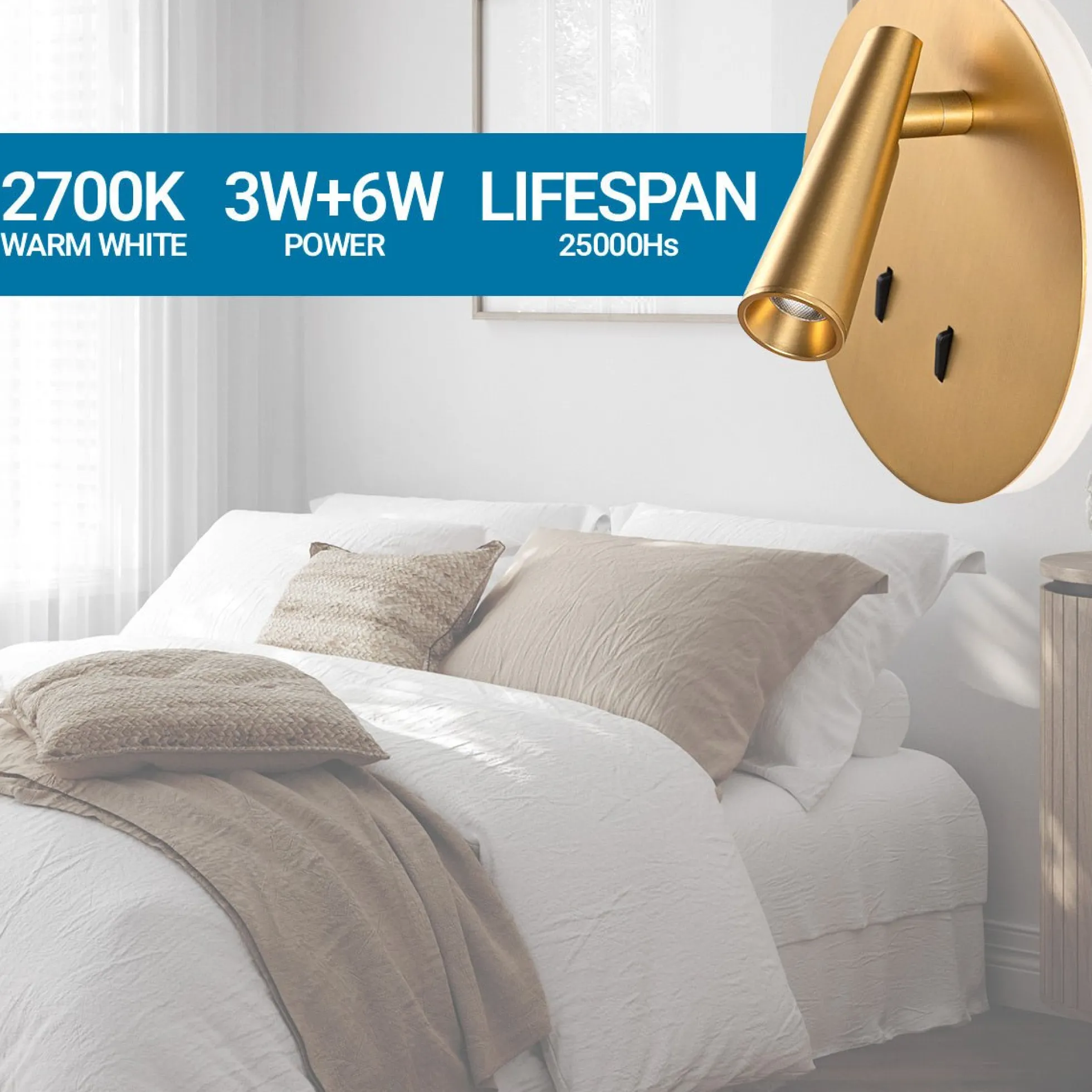 Aplique de pared "FELAM" - 3W + 6W - 2700K - CRI 85