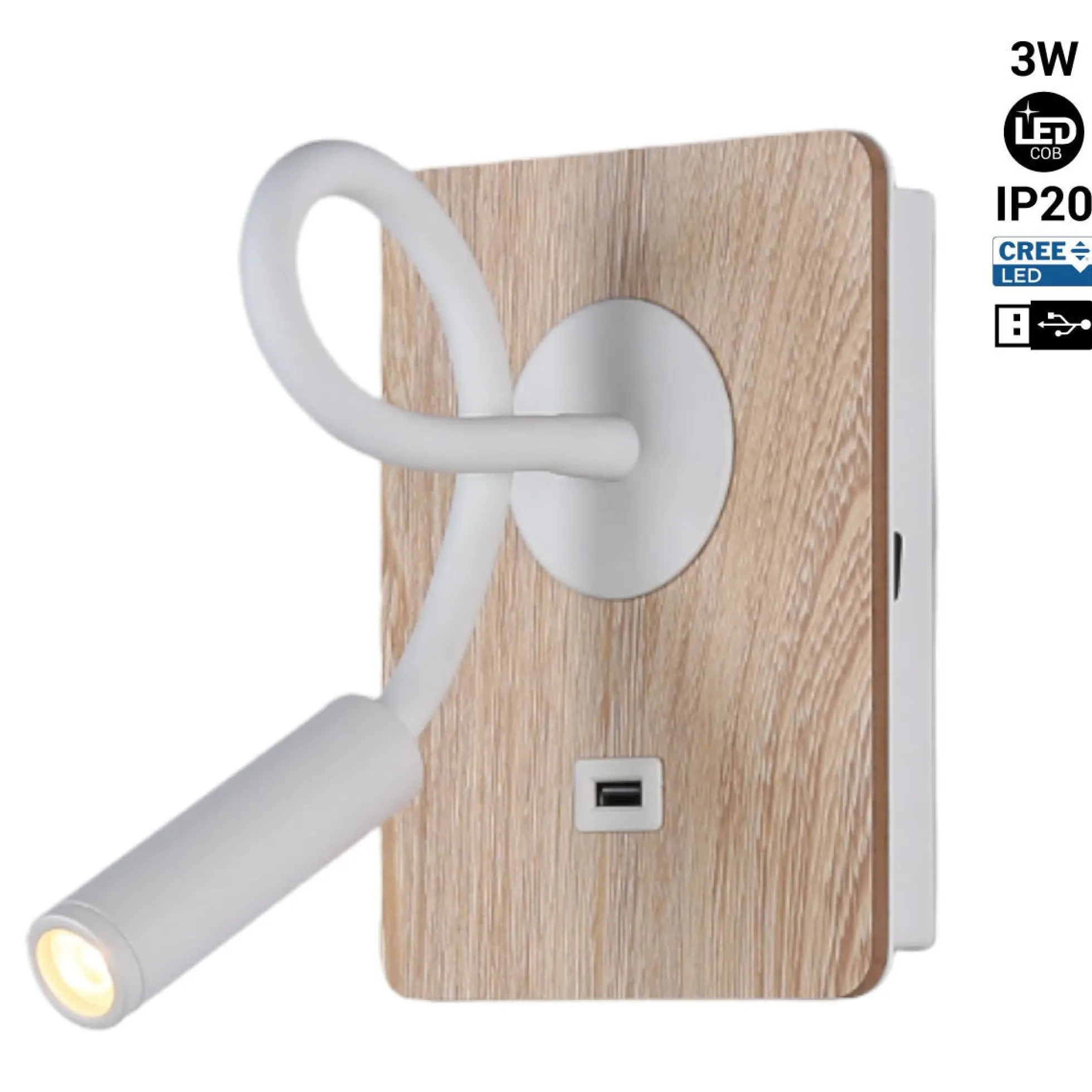 Aplique de pared flexible para lectura con puerto USB "LONDON USB" - Chip CREE - 3W