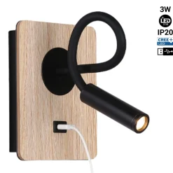Aplique de pared flexible para lectura con puerto USB