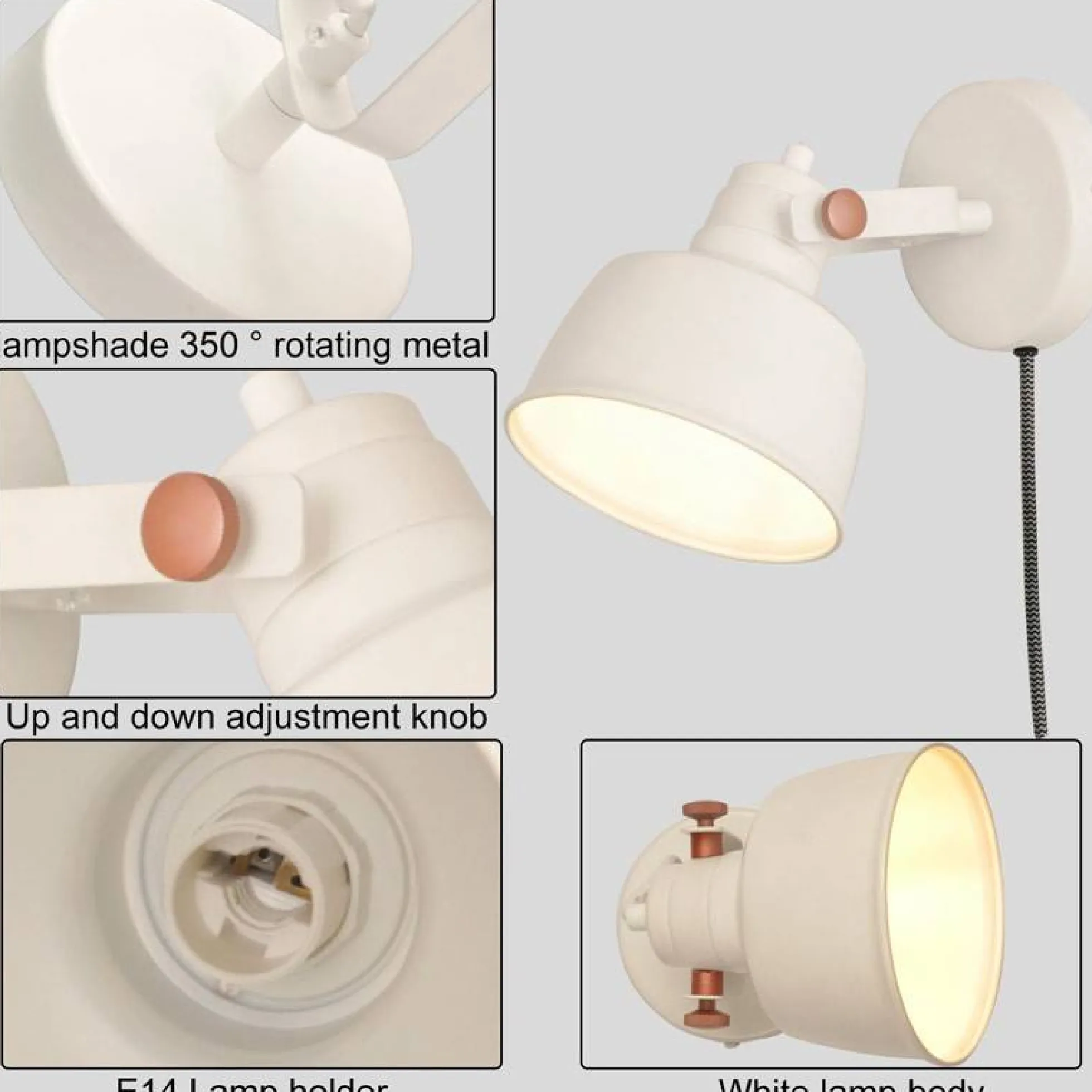 Aplique de pared interior "KUKKA" con interruptor y enchufe
