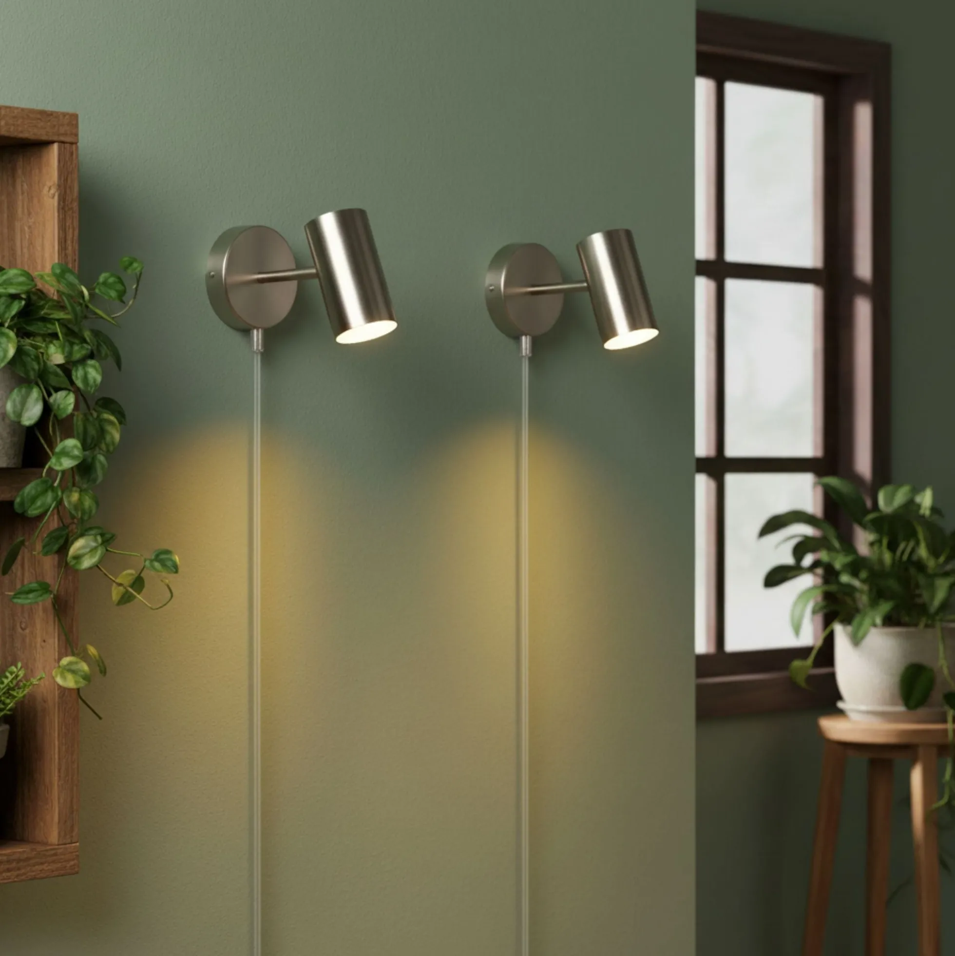 Aplique de pared interior orientable "Ben" con cable y enchufe - E27