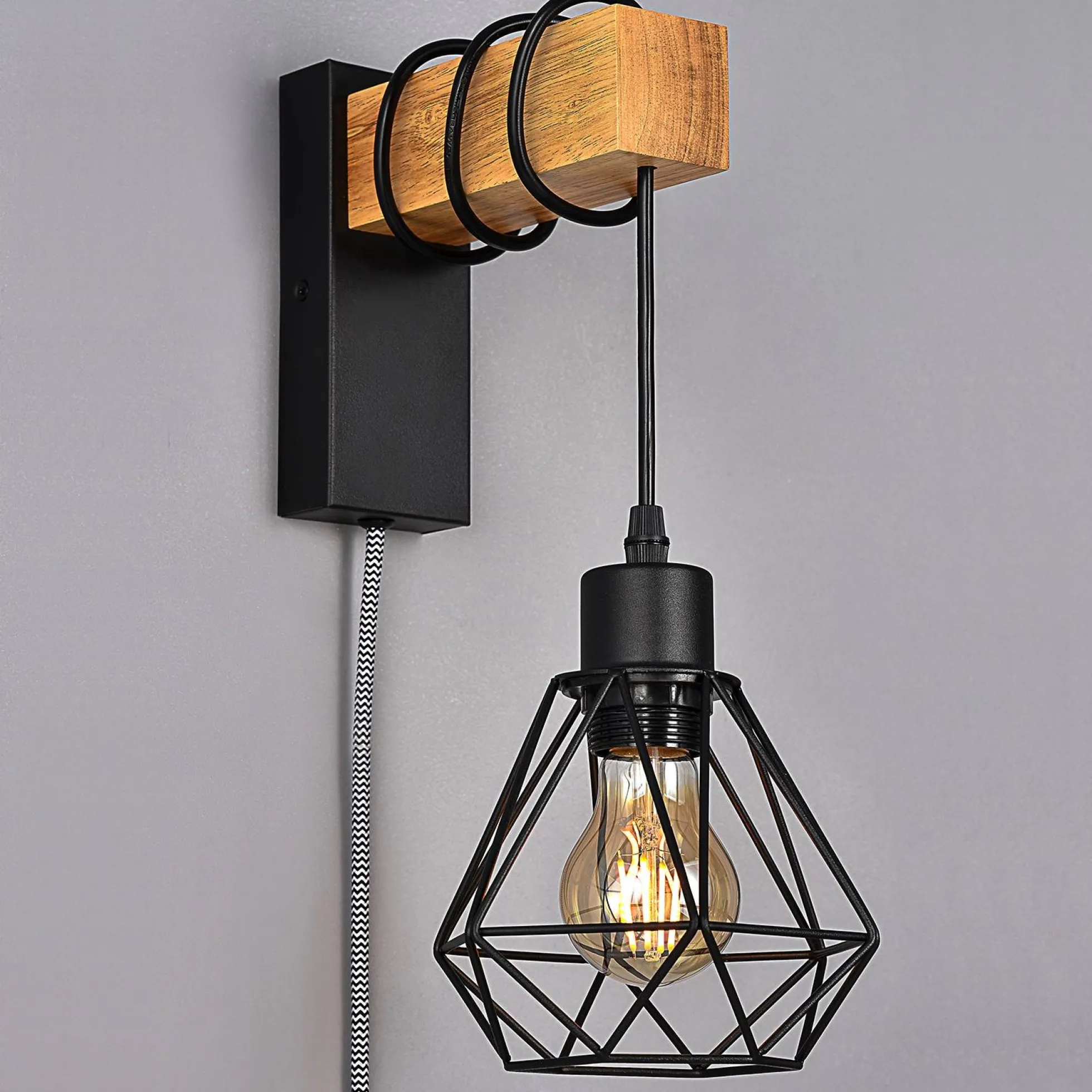 Aplique de pared jaula con cable y enchufe "RODEN"
