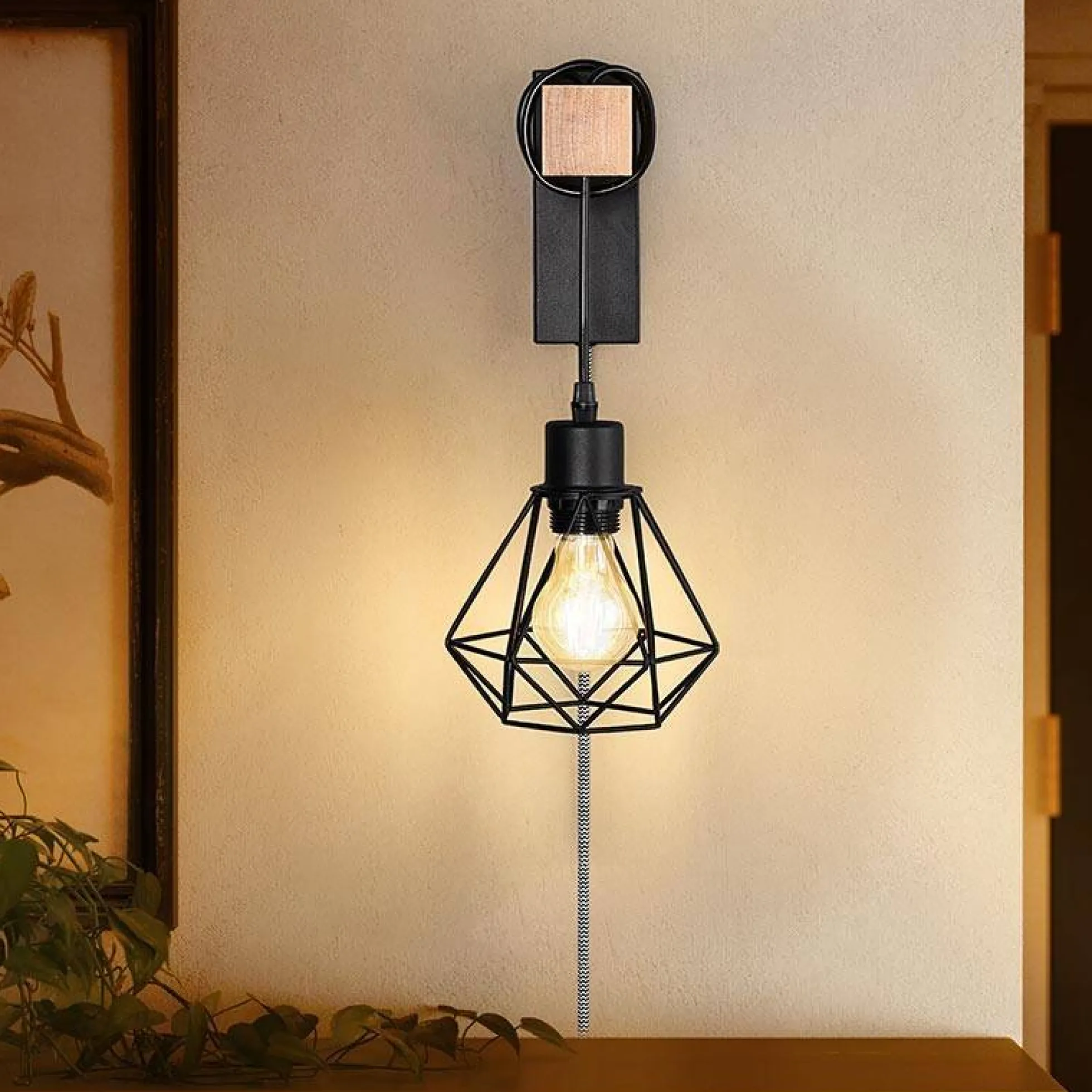 Aplique de pared jaula con cable y enchufe "RODEN"