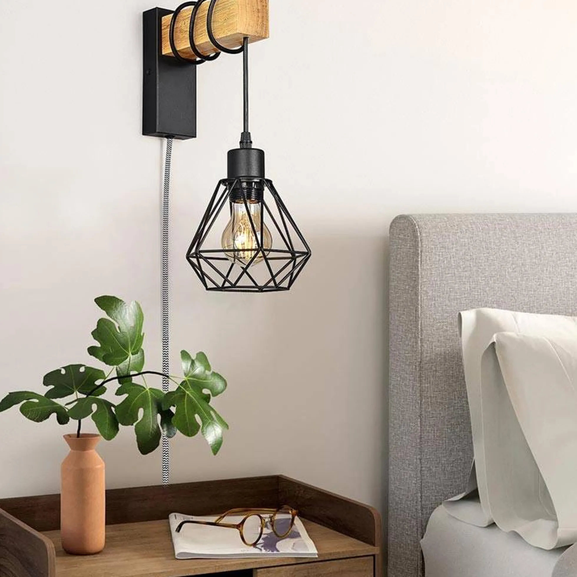 Aplique de pared jaula con cable y enchufe "RODEN"