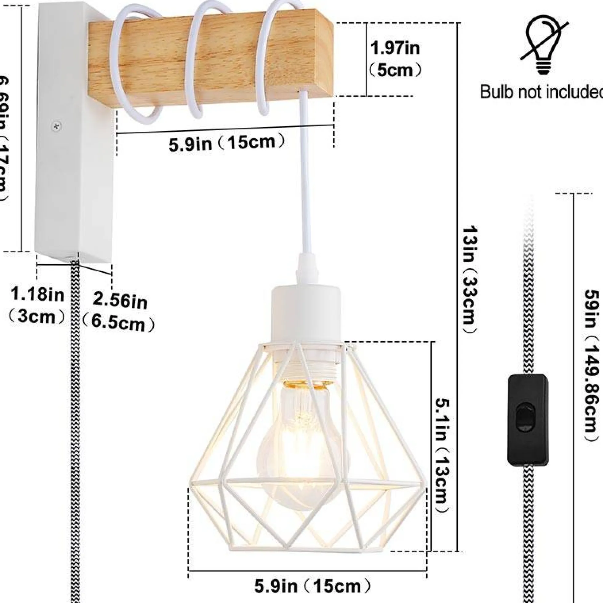 Aplique de pared jaula con cable y enchufe "RODEN"