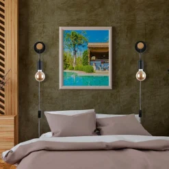 Aplique de pared madera con interruptor y enchufe