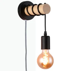 Aplique de pared madera con interruptor y enchufe