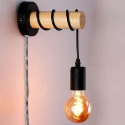 Aplique de pared madera con interruptor y enchufe