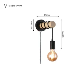 Aplique de pared madera con interruptor y enchufe