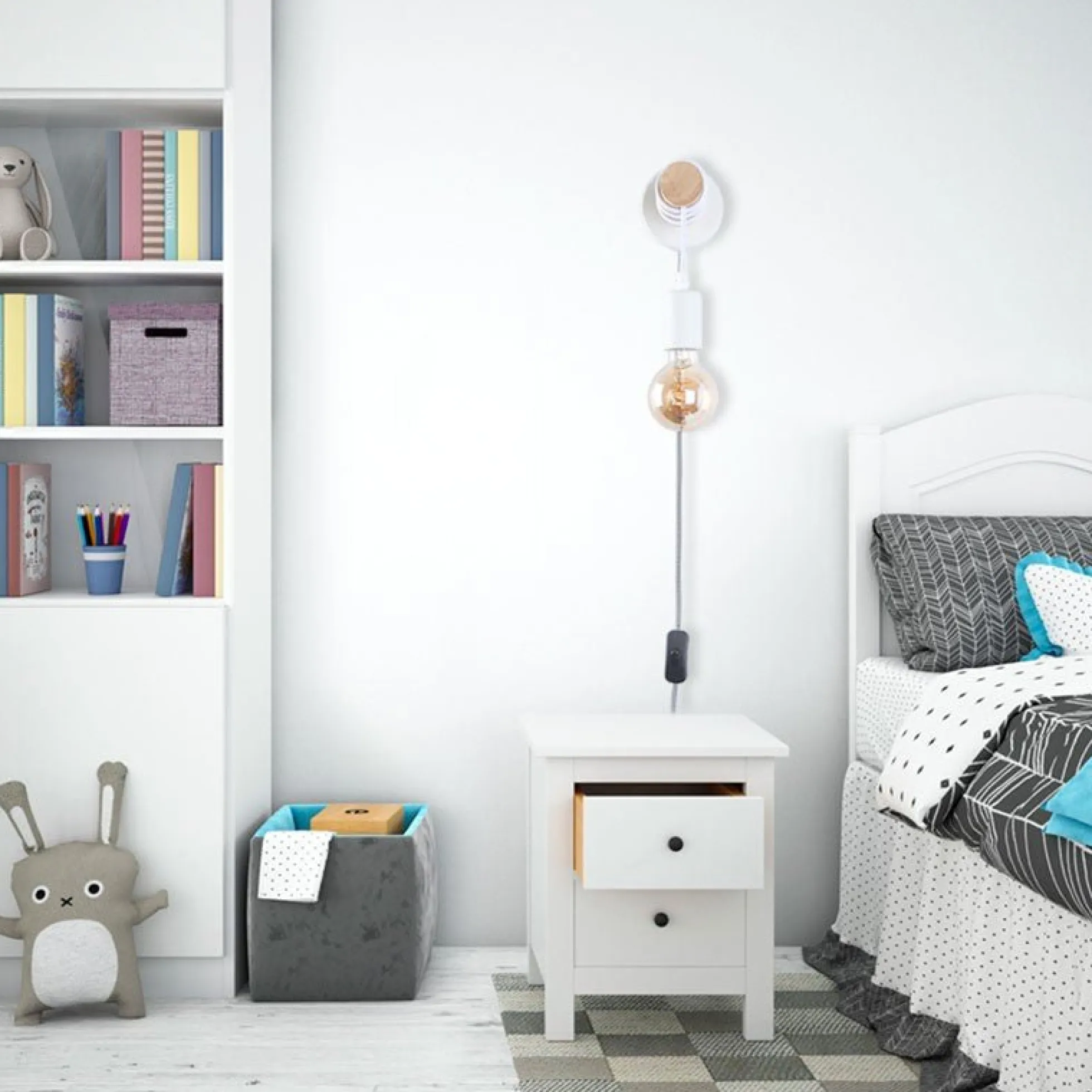 Aplique de pared madera con interruptor y enchufe "MILA"