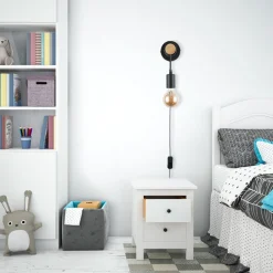 Aplique de pared madera con interruptor y enchufe