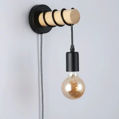 Aplique de pared madera con interruptor y enchufe