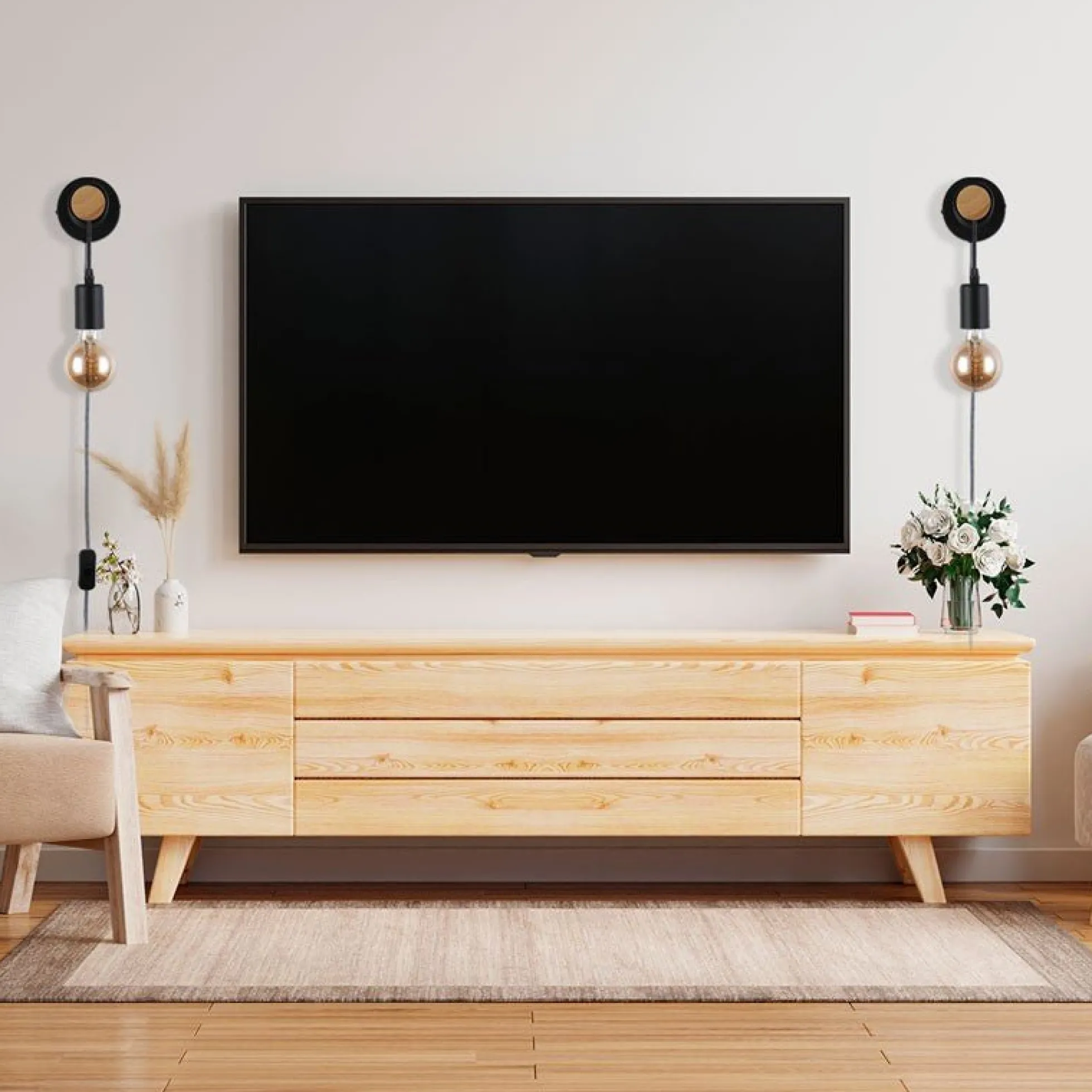 Aplique de pared madera con interruptor y enchufe "MILA"
